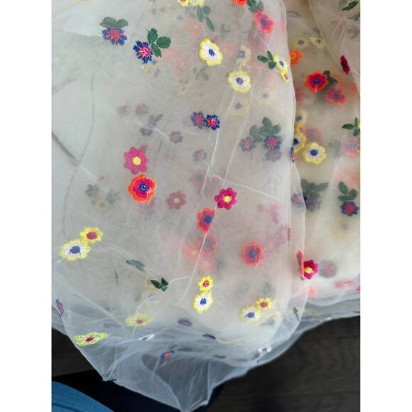 Mesh Lace Fabric Colorful Flower Embroidered - Picture 4 of 4